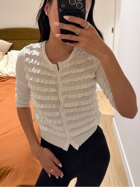 White Ruffle-Front Women's Cardigan Top from Foxey